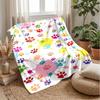 Colorful Paws Pattern Blanket Personalized Name Flannel Blanket Soft Cozy Plush Throw for Sofa Bed Lightweight Home Decor