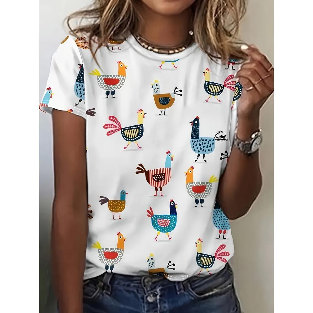 Playful and colorful chicken prints paired with whimsical patterns XS