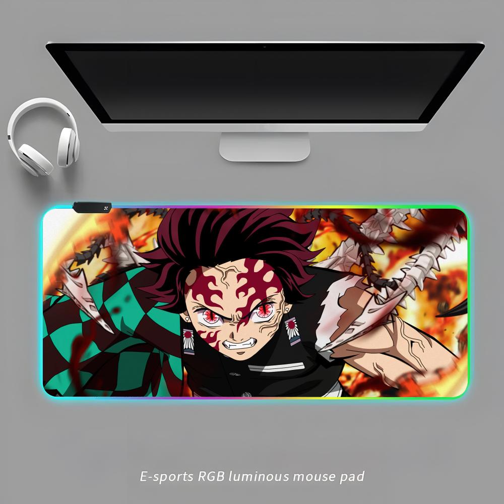 T-TAnjirOES K-KAmadoES Mouse Pad RGB Gaming Mouse Pad Desk Mat HD Gamer Large LED Light XXL MousePads