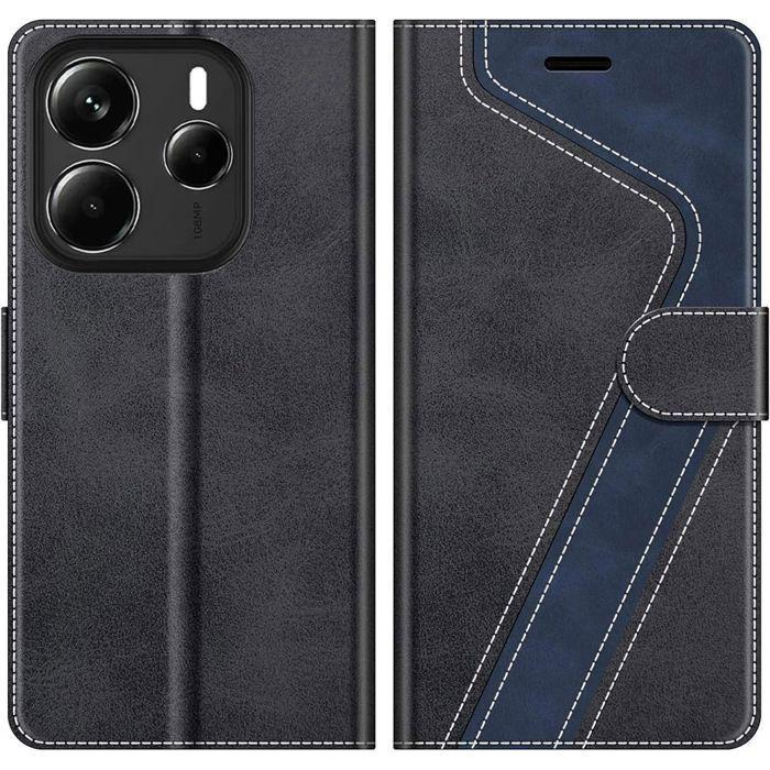 Hülle für Xiaomi Redmi Note 14 5G, Kratzfest Stoßfest Kunstleder Schwarz - 2 Gehärtete Gläser