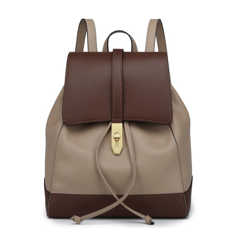 Textured Backpack Women's Backpack Women's Shoulders Genuine Leather Schoolbag College Student Bag