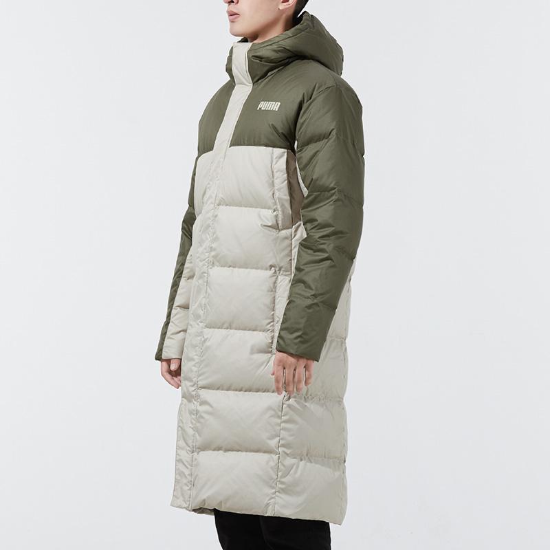 Puma Logo Print Long Patchwork Warm Hooded Down Jacket Men Outerwear Grape-Leaf-Green 846321-44