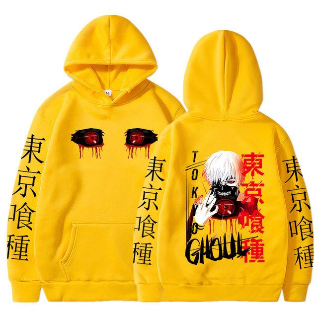 Толстовки с капюшоном из японского аниме Токийский гуль Манга Канеки Кен Глаза пуловеры с принтом для мужчин и женщин повседневные толстовки с длинными рукавами большие толстовки унисекс уличная одежда L жёлтый 1778₽