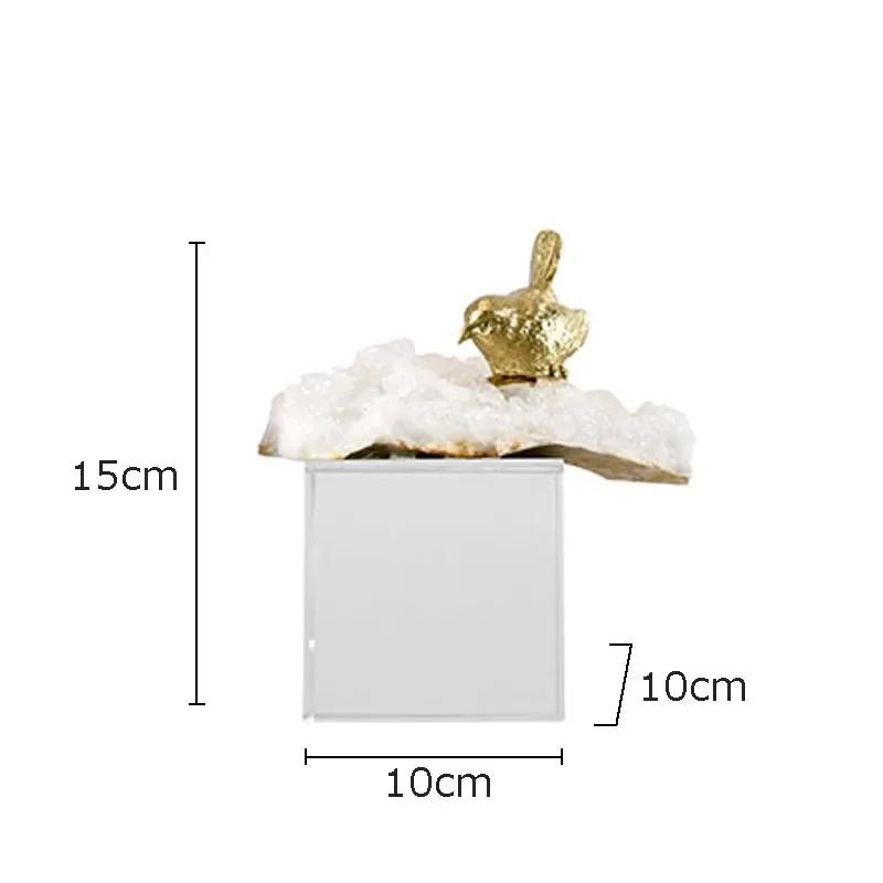Golden Bird Artwork Ornaments Desk Decoration Transparent Crystal Base Gold-plated Bird Sculpture Crafts Room Aesthetics Decor