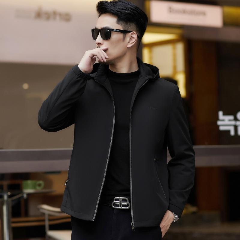 Light luxury men's hooded jacket spring and autumn new business casual jacket middle-aged dad wear thin men's top