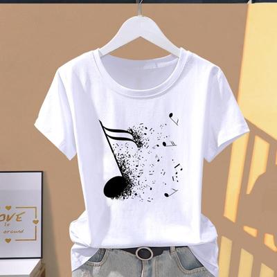 Aziatische Maat-Print Grafisch T-shirt Muziek Liefde Stijl Schattig Jaren '90 Dames Vrouwen T Kleding Casual Dames Zomer Top Mode Korte Mouw T-shirt