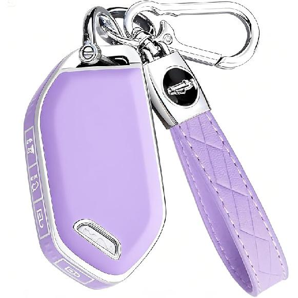 Montague Key Fob Cover for KIA with Leather Keychain, Premium TPU Key Case Shell for Kia Telluride, Sorento, K5 GT-Line Remote Smart Key Fob