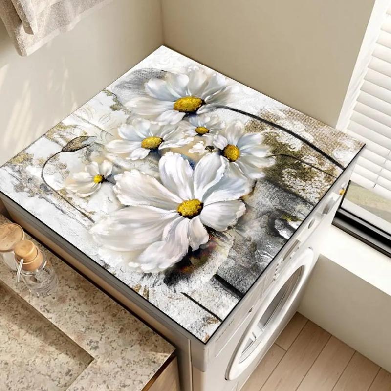 Rosa Waschtrocknerabdeckungen Abstrakt Marmoriert Rutschfest Waschmaschinenabdeckung Wäsche Oberseitenschutz für Gerät Tischmatte Mode