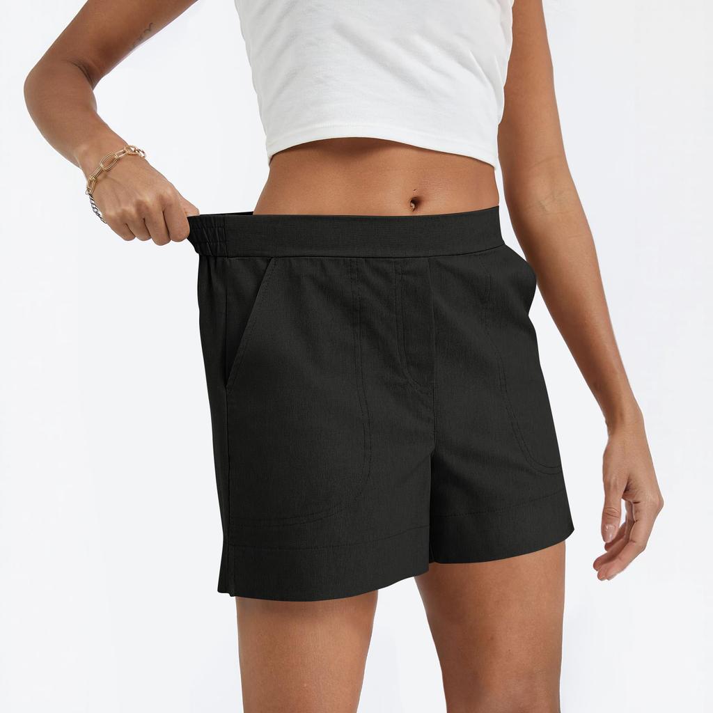 Women's Cotton And Linen Shorts, With Pockets, Soft Button Closure, Zipper, Slim Fit.