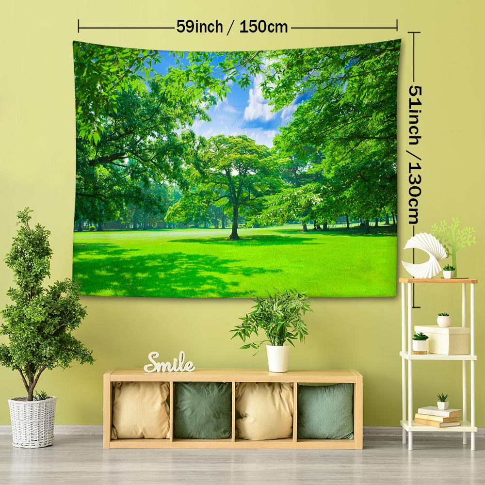 Vibrant Green Grass & Trees Tapestry - Versatile Wall Hanging for Home Decor, Perfect for Bedroom, Living Room, or Outdoor Use - Durable Polyester, Ea