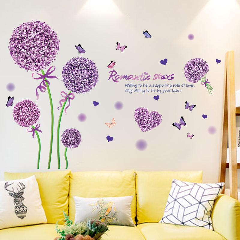 Romantic Pink Dandelion Butterfly Wall Stickers for Living Room Bedroom Home Decor Wall Art Decals