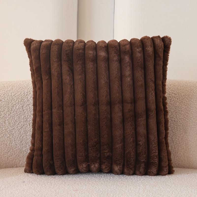 

Faux Rabbit Fur Plush Vertical Stripe Throw Pillow Cover - Solid Color, Drawstring, Lumbar Support, Sofa/Bedroom Decor. Single-side 43*43cm Cushion Cover