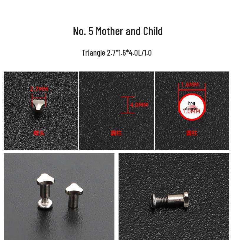 

Hexagon Eyeglass Temple Repair Screws: Male-Female, Round Head with Triangle Letter