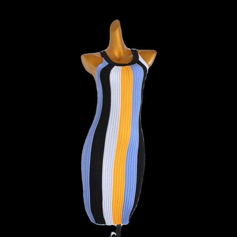 Summer New Round Neck Halterneck Stripes Sleeveless Vest Knitting Dress Women's Clothing Silm Slimming Inner Bodycon Dress