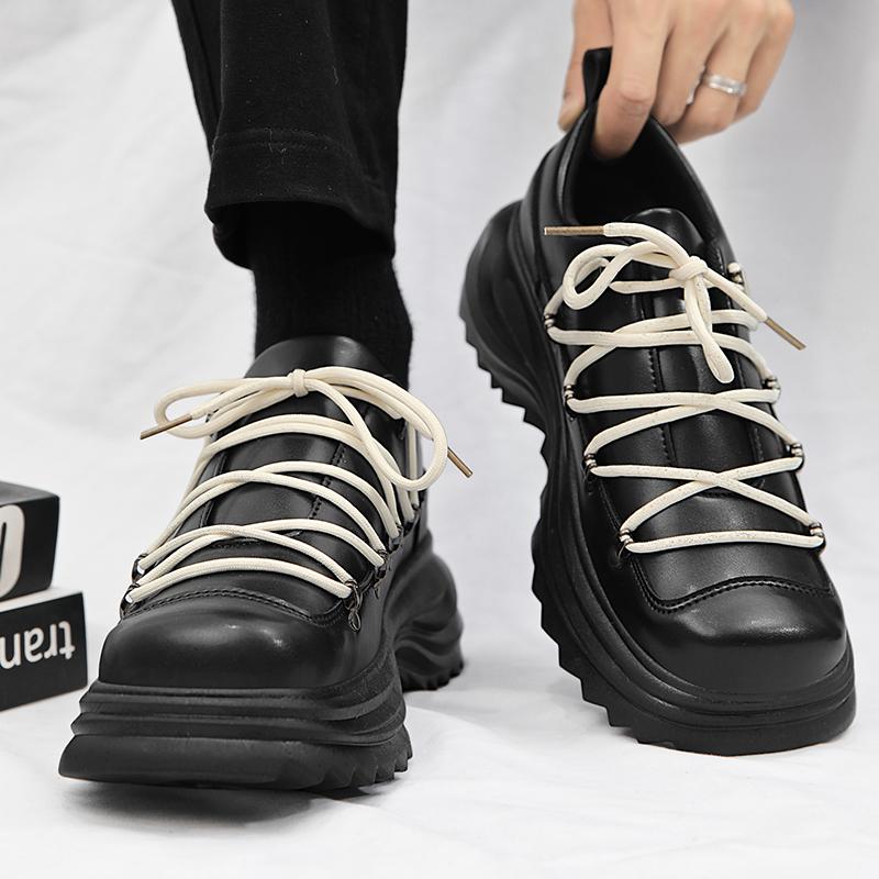 Thick Soled Trendy Fashion Designer Style Shoes Adolescents and Adults Leather Shoes Height Increasing Casual Outdoors Shoes Men