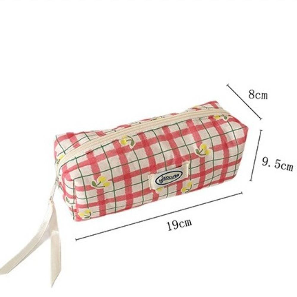 Portable Plaid Cloth Pencil Case Large Capacity Multi-Purpose Stationary Storage Bag Pencil Bag