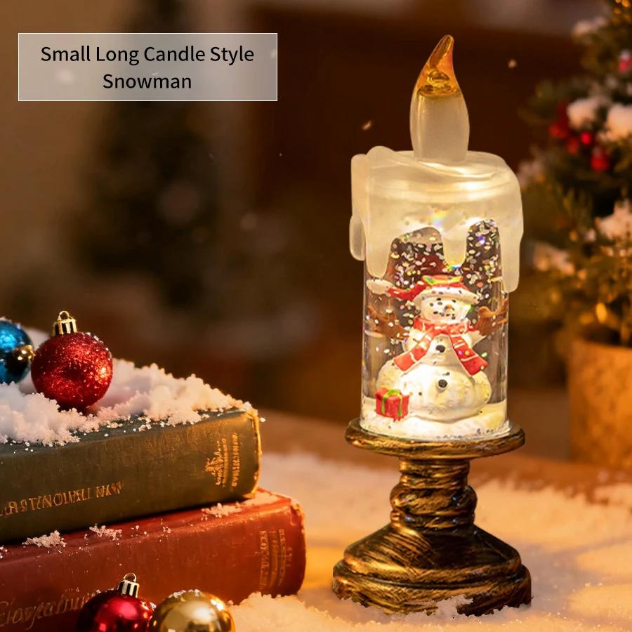 Christmas LED Candle Light Flameless Rotating Waterfall Sparkling Candle Light Crystal Electronic Candle Desktop Decoration Gift