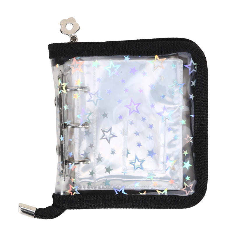 Mini 3-hole PVC Loose Leaf Notebook With Zipper and Edging Hand Account Book Photo Album Guka idol Small Card Star Storage Book