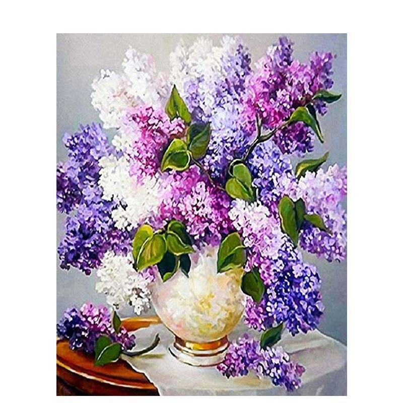 Diamond Painting Flowers Full Drill Round Diamond Embroidery Purple Lavender Picture Of Rhinestones Home Decor
