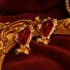 Baroque Vintage Red Lava Gem Gold-Plated Stud Earrings with Silver Needle