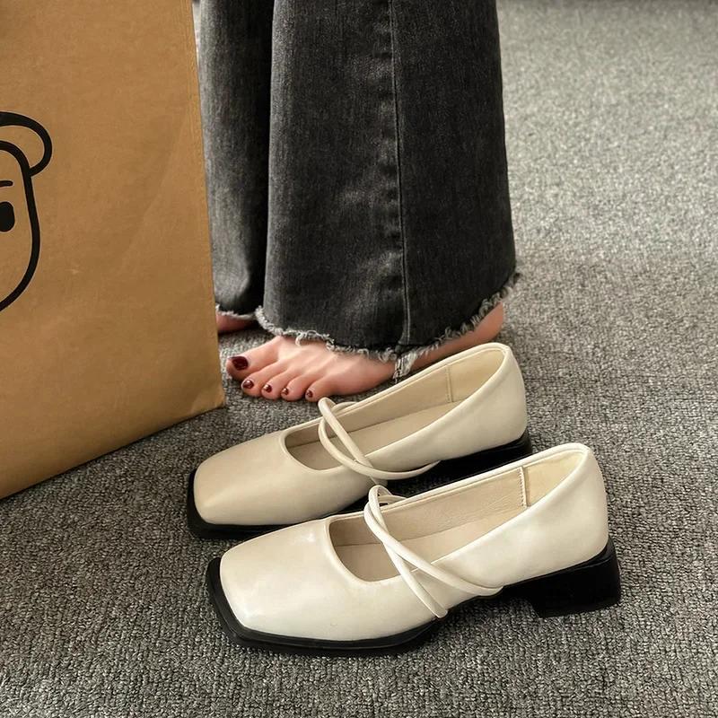 Women Spring Shallow Mouth Single Shoes Thick Low Heel Mary Jane Women Pumps Solid Color Square Toe Casual Loafers Luxury Shoes