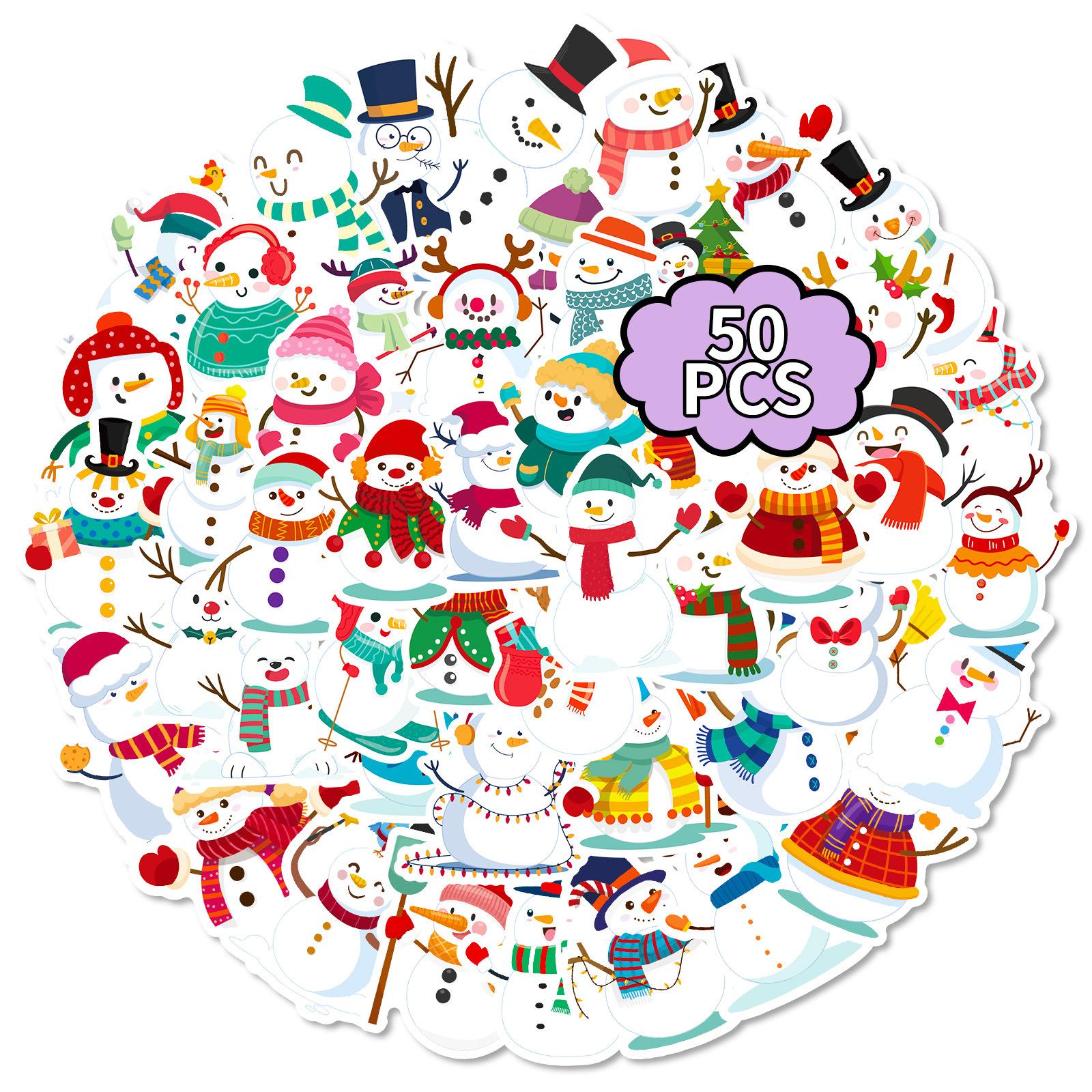 

50 Snowman Stickers Cartoon Merry Christmas Holiday Decoration Scene Arrangement Stickers