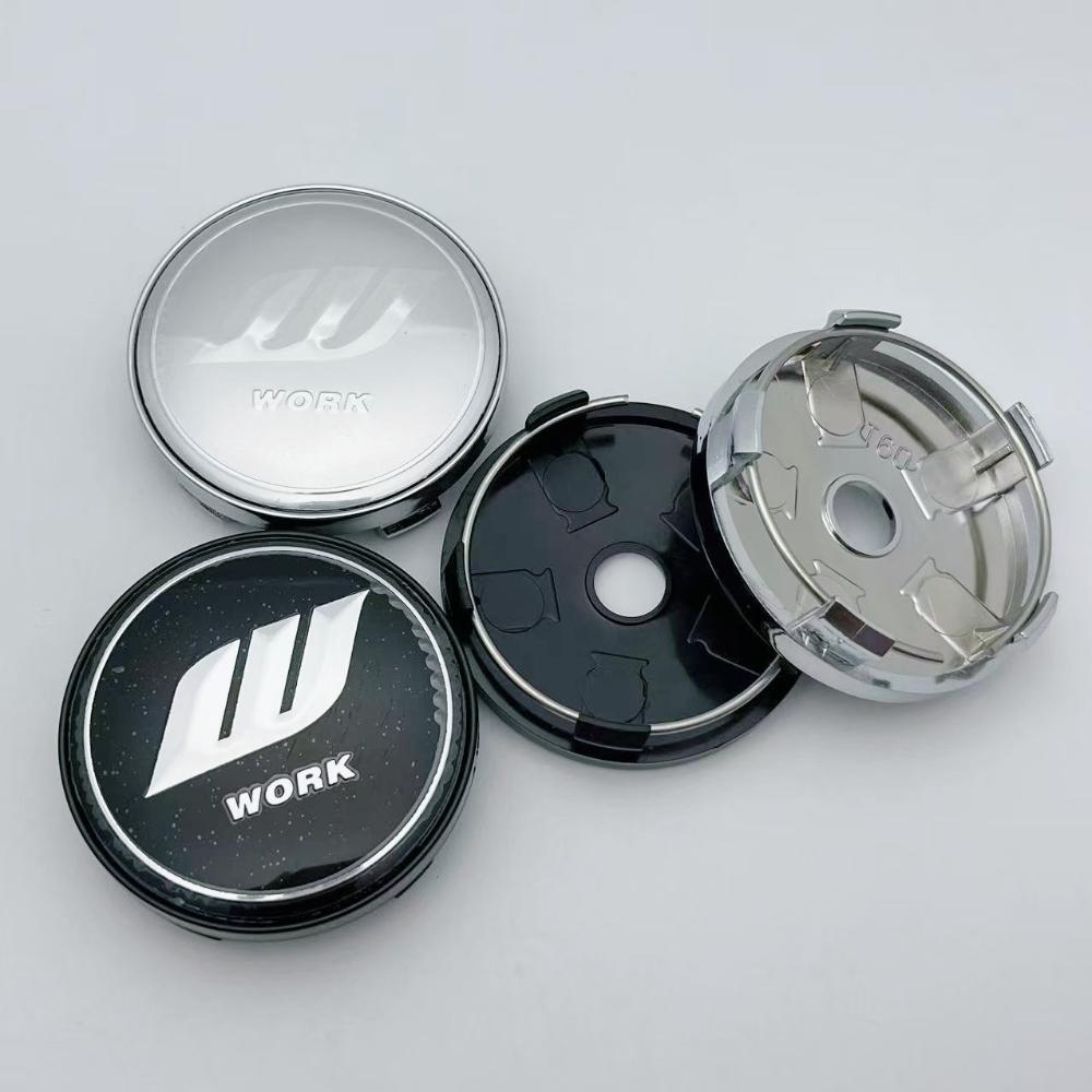 4pcs 60MM ( 56MM I.D ) Car Wheel Center Caps with W Work Logo Emblem Wheel Hubcaps Auto Rim Cover Black/Silver Car Accessories