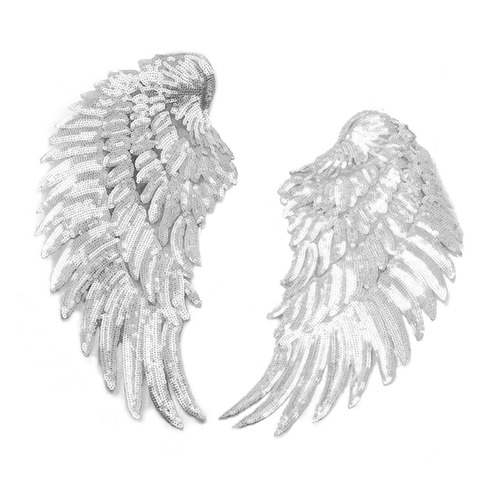 

2pcs Angel Wings Sequin Patches Silver Iron On Embroidered Patches Decoration for DIY Clothes Skirt Bag Shoes