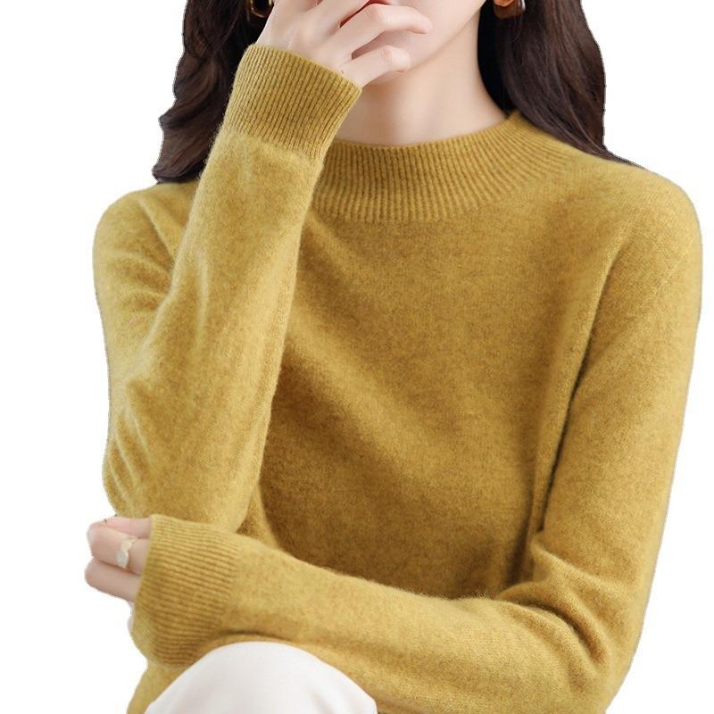 Damen Frühlings- und Herbst-Pullover Halbrollkragen Unterhemd Lockerer Pullover Strickpullover Trend