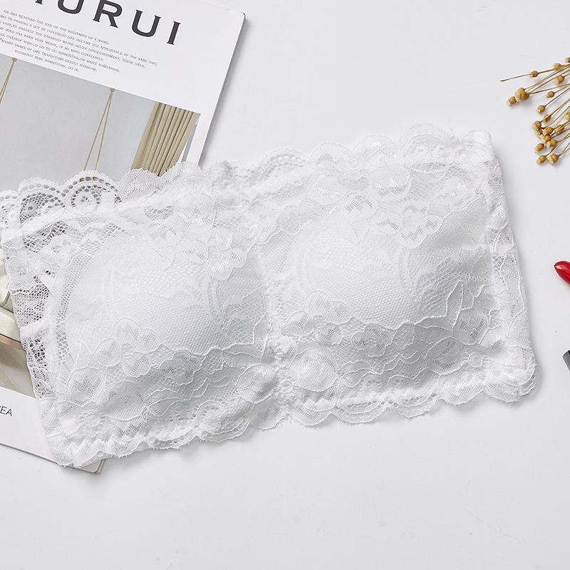 Strapless Lace Bandage Bustier Bra - Anti-exposure Bandeau for Students One Size белый