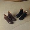 Krazing Pot Cow Skin Cow Suede Winter Square Toe Thick Heels Chelsea Fashion Boots Women Zipper Patch Work Women Ankle Boots