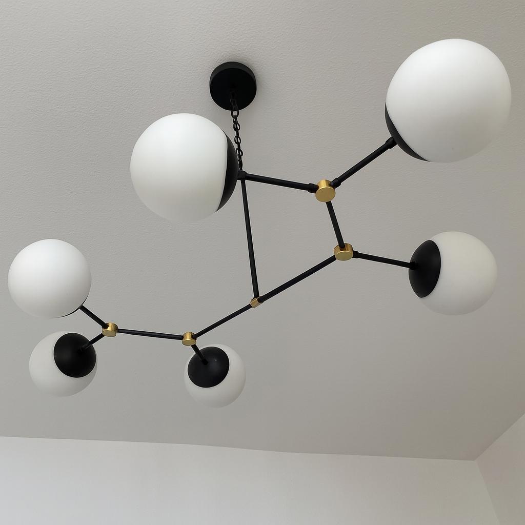 Modern 6 Light Chandelier Large Globe Ceiling Light Fixture Mid Century Black & Brass Sputnik Lighting Home Decor Lighting Gift