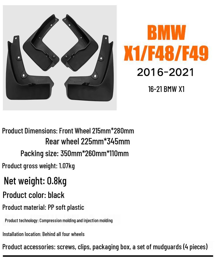 BMW X1 2016+ Reifenschmutzfänger 10-15 Weicher Schmutzfänger