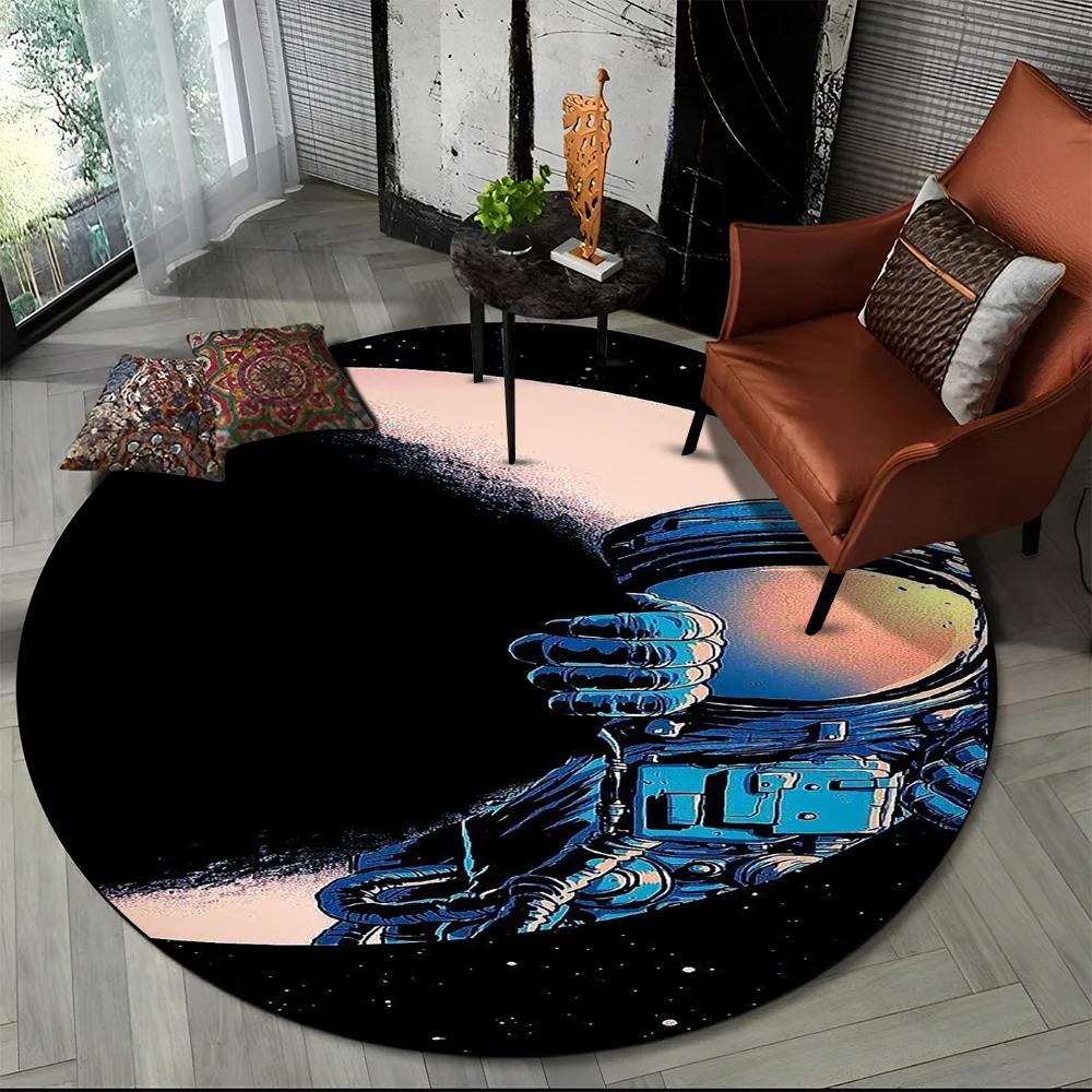 3D Astronaut Space Cartoon Round Carpet Rug for Living Room Bedroom Child Playroom Chair Decor,Pet Area Rug Non-slip Floor Mat