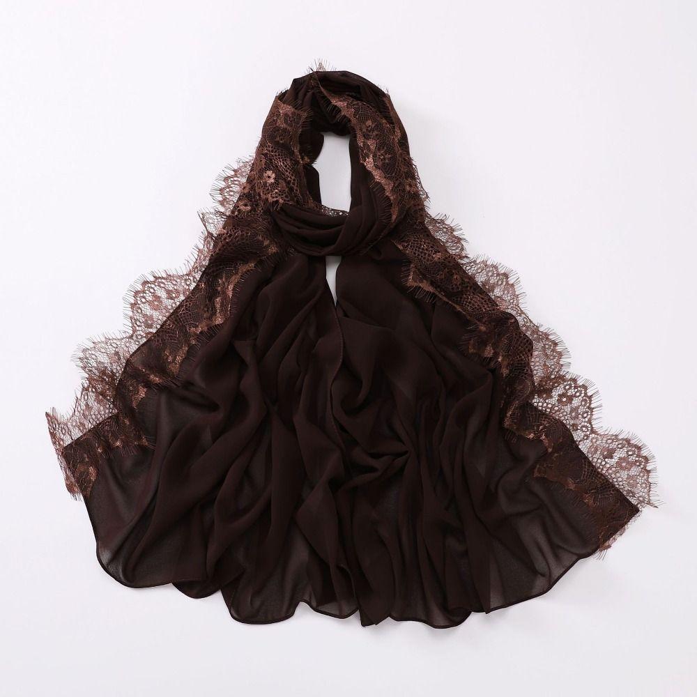 Elegant Solid Color Silk Scarf Lace Edge Soft Sunscreen Shawl Long Breathable Headwraps Women Headwear