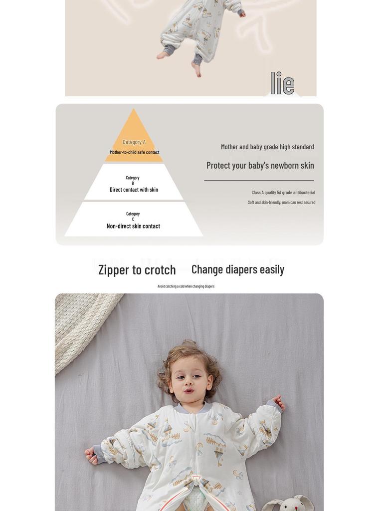 Xuanmu Baby Winter Quilted Sleeping Bag 220g - Ginger, Warm, and Footed for Infants and Toddlers.