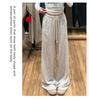 Apricot Striped Linen Wide-Leg High-Waisted Pants for Women - Slimming, Loose, and Casual for Spring 2026.