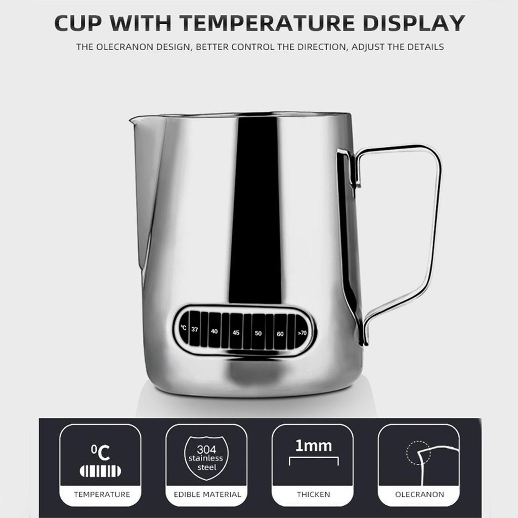 12 20oz Milk Frothing Pitcher with Temperature Display Stainless Steel Milk Frother Pitcher Jug Cup for Latte Art