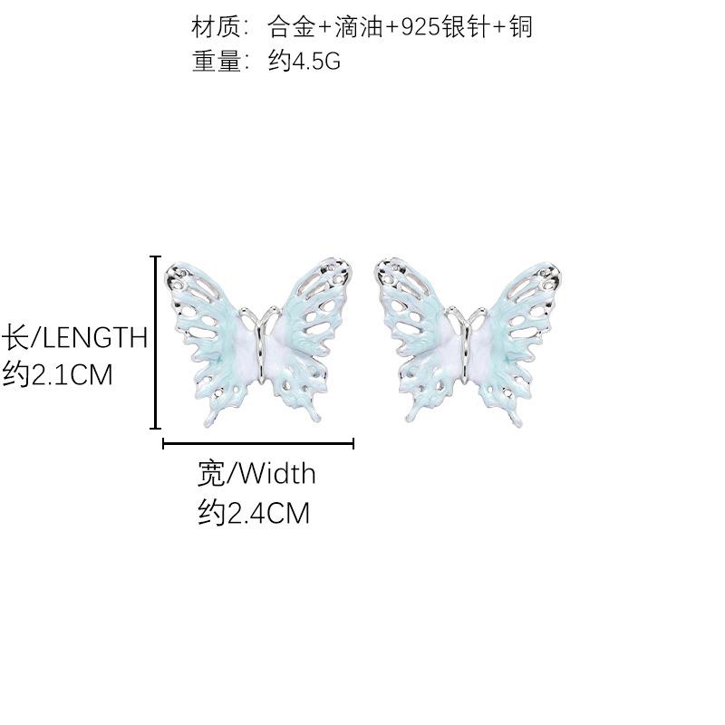Lake blue hollow butterfly earrings temperament original style earrings 925 silver needle stud earrings wholesale