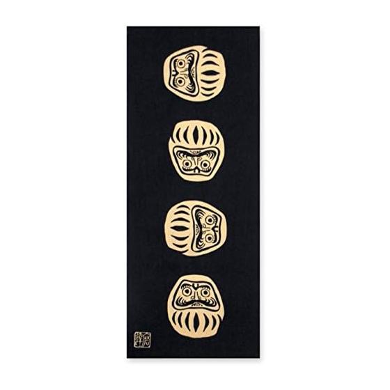 Miyamoto Towel Kenema Tenugui: Daruma Fall Seven Times, Rise Eight (Black) - Japanese Tenugui Towel, Giftable, 36x90cm