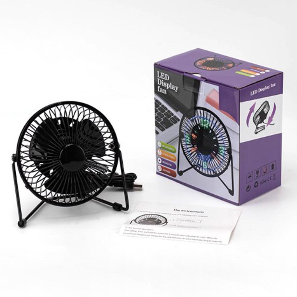New Hot Selling USB LED Clock Mini Fan With Real Time Temperature Display Desktop 360 Cooling Fans For Home Office Summer