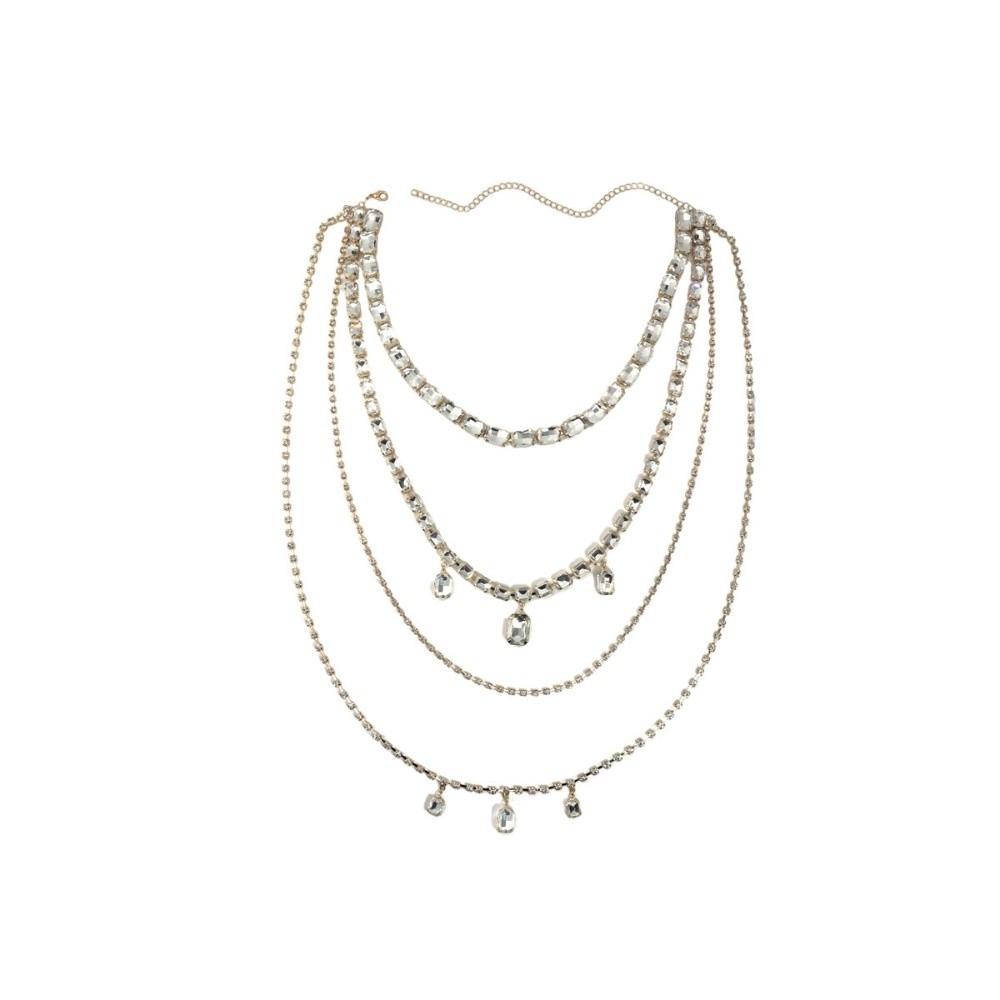 Tassels Shoulder Chain Necklace Big Square Pendant Shine Rhinestone Necklace Wedding