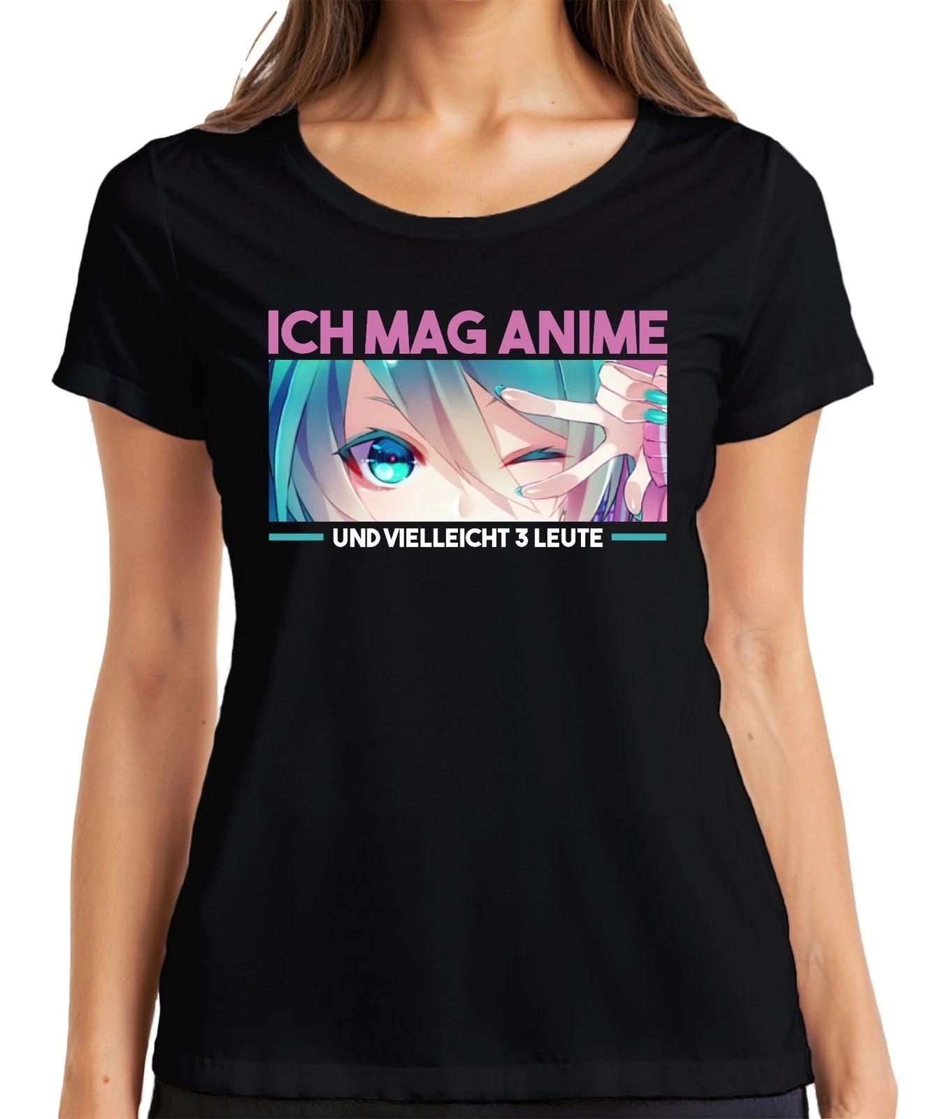 Ich mag Anime und vielleicht 3 Leute Kawaii Otaku Manga Fan Chibi Damen T-Shirt L