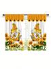 2 Pcs Window curtain,Modern Fresh Checkered Sunflower Printed Home Decoration Kitchen Bedroom Window Curtains With Rod Pocket