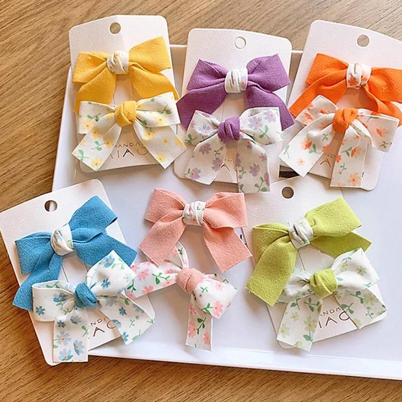 Kid Girl's Hairpin Floral Print Candy Color Bowknot Hair Clip Accessories for Girls Teens Butterfly Hair Clip