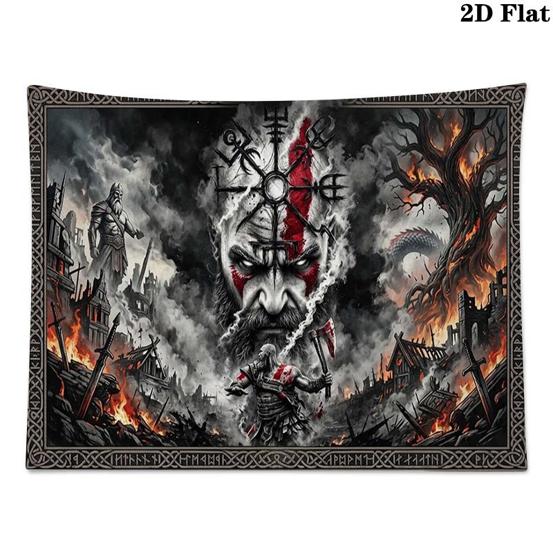 Kratos God Of War Wall Tapestry Aesthetic Wall Hanging Printed Fabric Blanket Decorative Tapestries for Bedroom Living Room Home Decor