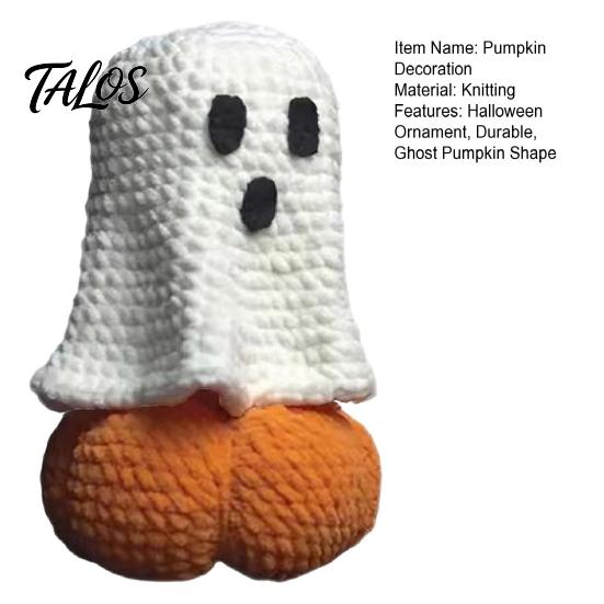 Desktop Miniature Figurines Knitted Ghost Pumpkin Ornament, Handmade Cute Crochet Figurine, Halloween Collectibles Festive Handicraft Ornament