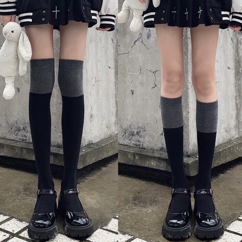 Julia Daily Casual Two-Tone High-Teen Knee-High Socks Half-Stockings Option 1