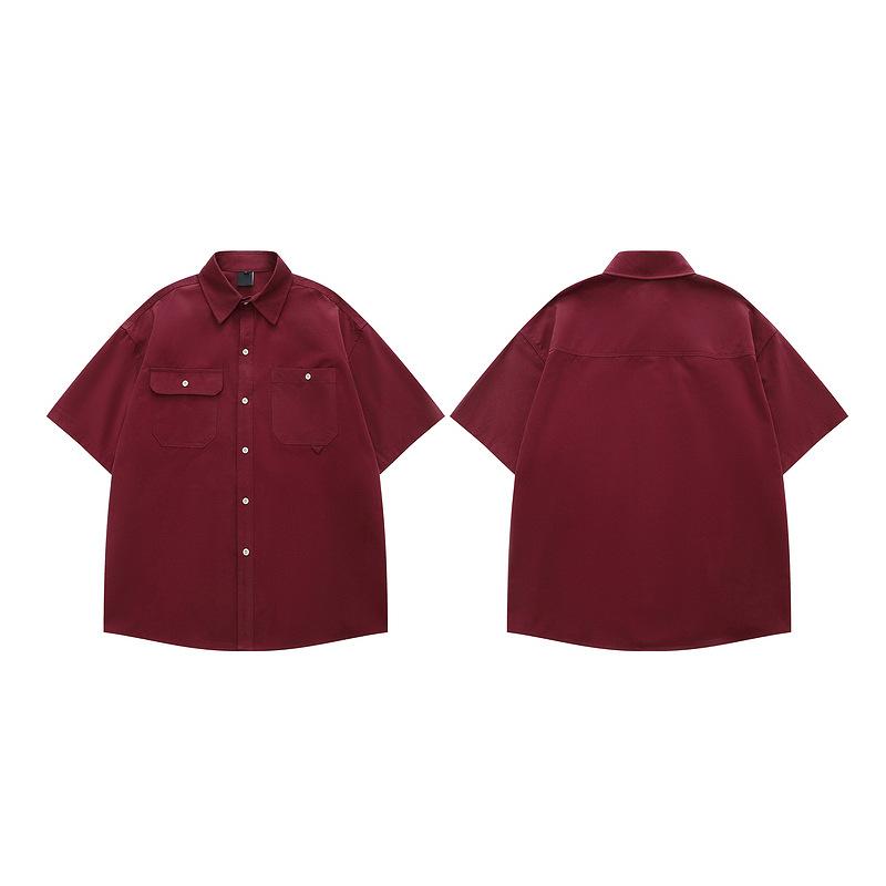 Clothing Home Loose Short Sleeve Shirt Men's Summer Street American College Style Couple Burgundy Shirt 2026 New Product
