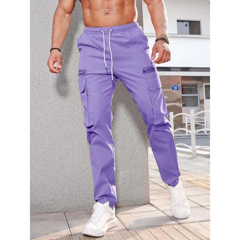 Men's Multi-Pocket Straight Leg Pants Casual Sweatpants Drawstring Work Pants